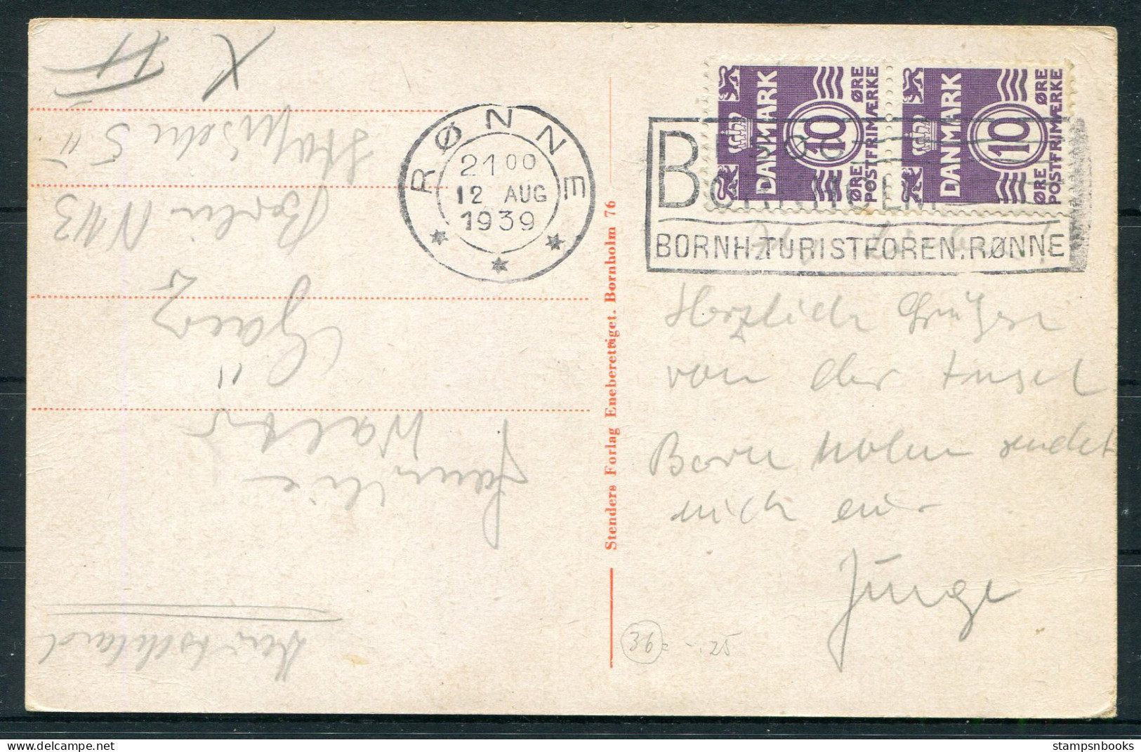 1939 Denmark Bornholm Postcard, Ronne Turisteorne Turist Machine Slogan - Berlin Germany  - Brieven En Documenten