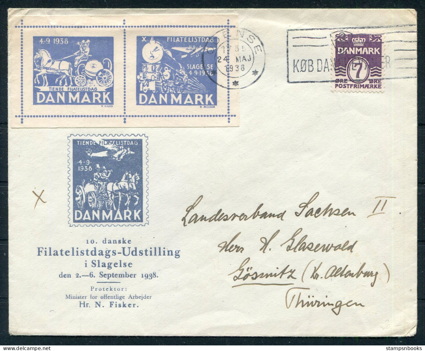 1938 Denmark Odense Filatelistdags Udstilling Slagelse Cover  - Cartas & Documentos