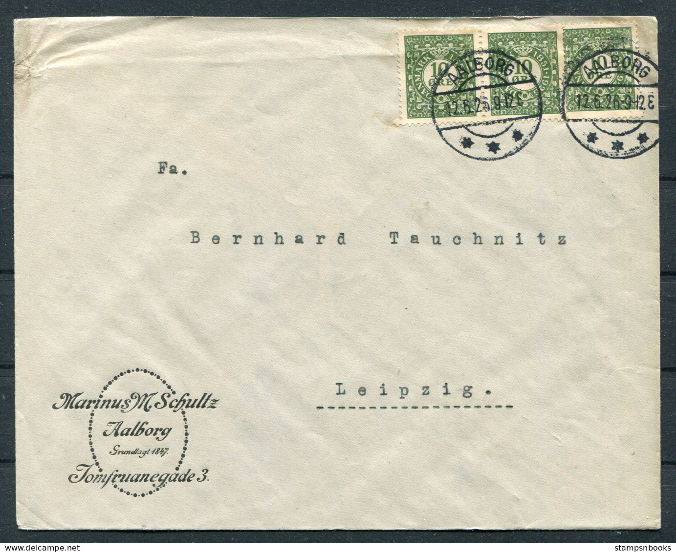 1926 Denmark Aalborg Stamp Jubilee Cover - Chemnitz Germany  - Cartas & Documentos