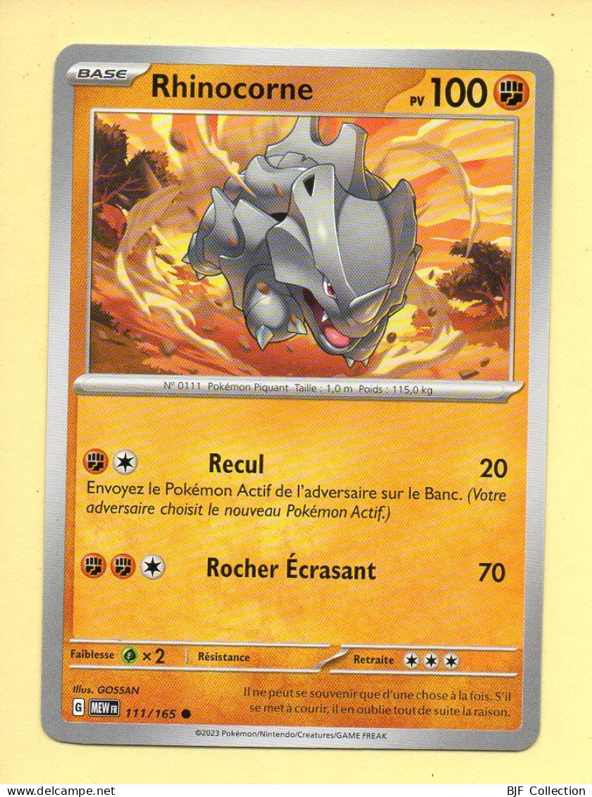 Pokémon N° 111/165 – RHINOCORNE / Ecarlate Et Violet – 151 ( Commune) - Scarlatto E Violetto