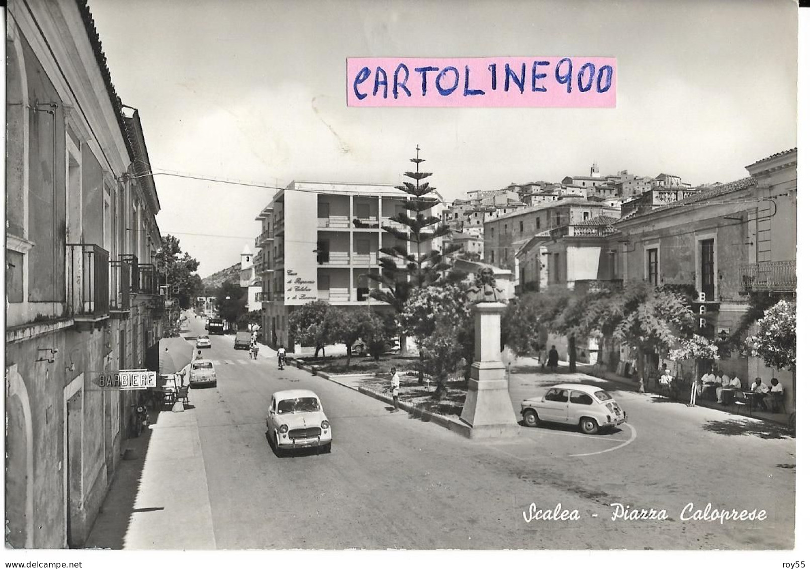 Calabria-cosenza-scalea Piazza Caloprese Veduta Piazza Auto Epoca Case Negozi Barbiere Animata Anni 60 - Autres & Non Classés