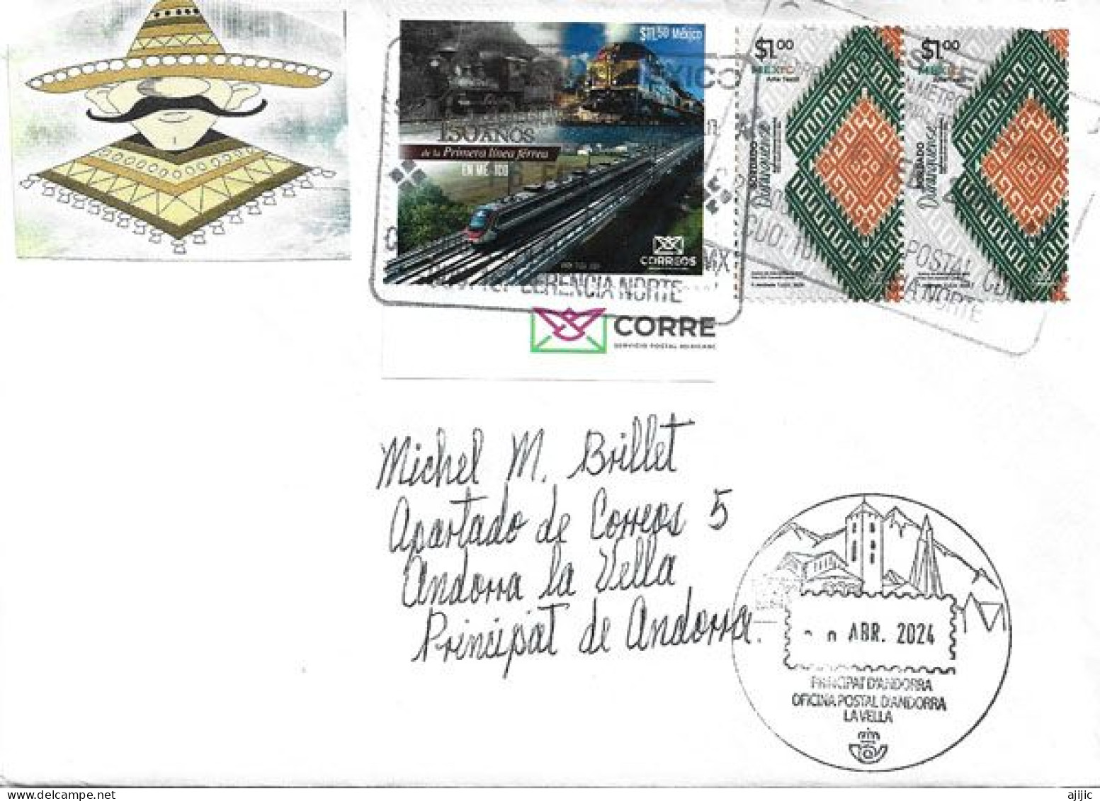 2024. Arte Textil Mexicano (Broderie-Embroidery) , Letter To Andorra, With Arrival Illustrated Postmark - Messico