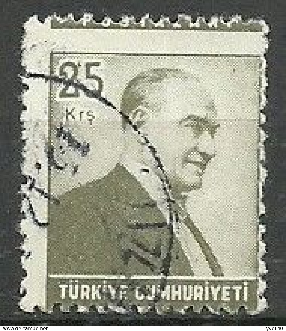 Turkey; 1955 Regular Issue Stamp 25 K. ERROR "Shifted Perf." - Used Stamps