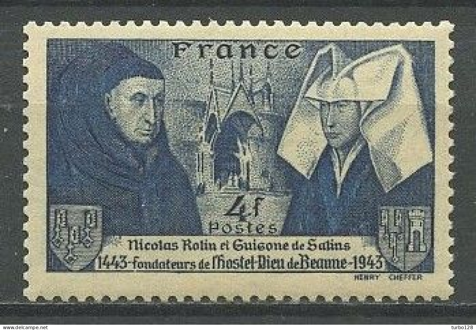 FRANCE 1943 N° 583 ** Neuf MNH Superbe Hôtel-Dieu De Beaune Nicolas Rolin - Unused Stamps