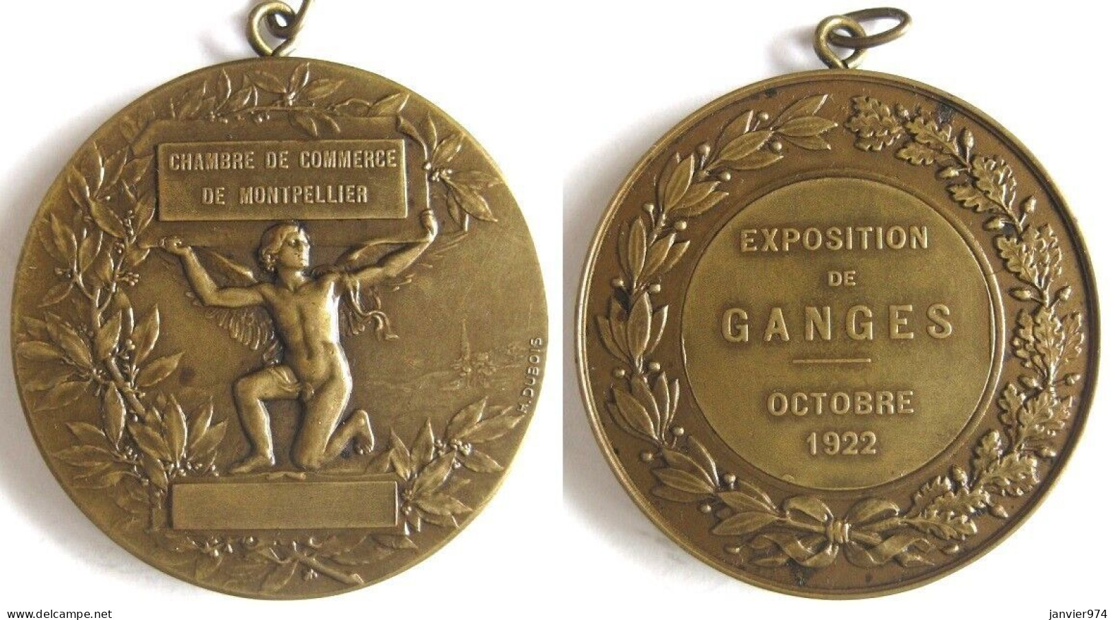 Médaille En Bronze Exposition De GANGES Hérault, 1922 . Chambre De Commerce De Montpellier, Ange Nu, Par DUBOIS - Sonstige & Ohne Zuordnung