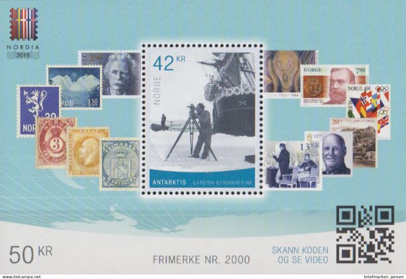 Norwegen Mi.Nr. Block 52, NORDIA 2019, Polarforscher, Segelschiff - Unused Stamps