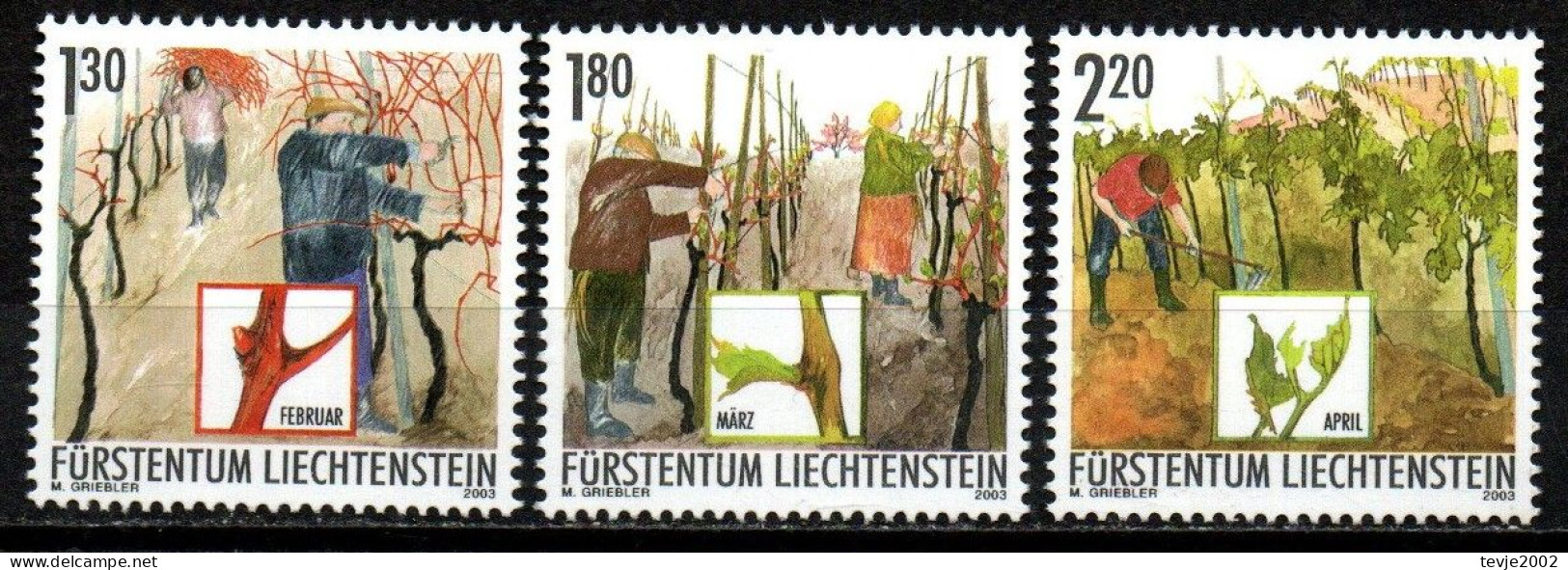 Liechtenstein 2003 - Mi.Nr. 1311 - 1313 - Postfrisch MNH - Weinbau Winzer Wine Growing Winemaker - Landwirtschaft