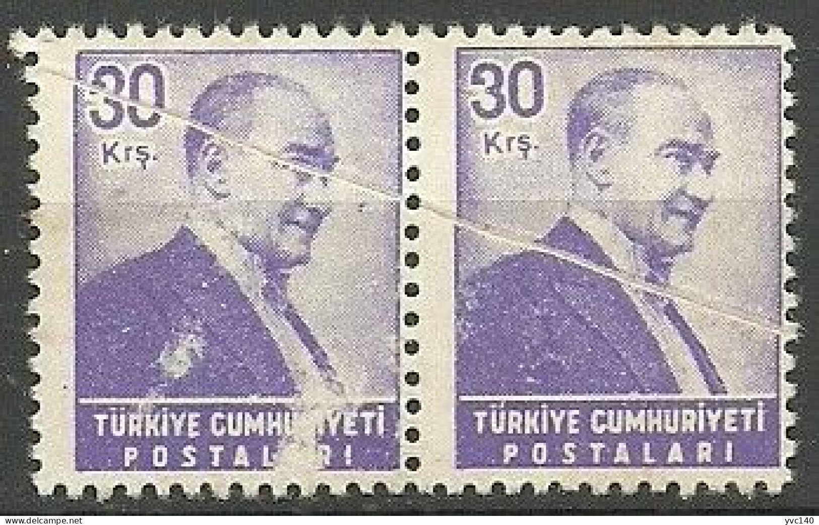 Turkey; 1955 Regular Stamp 30 K. "Pleat" ERROR - Unused Stamps