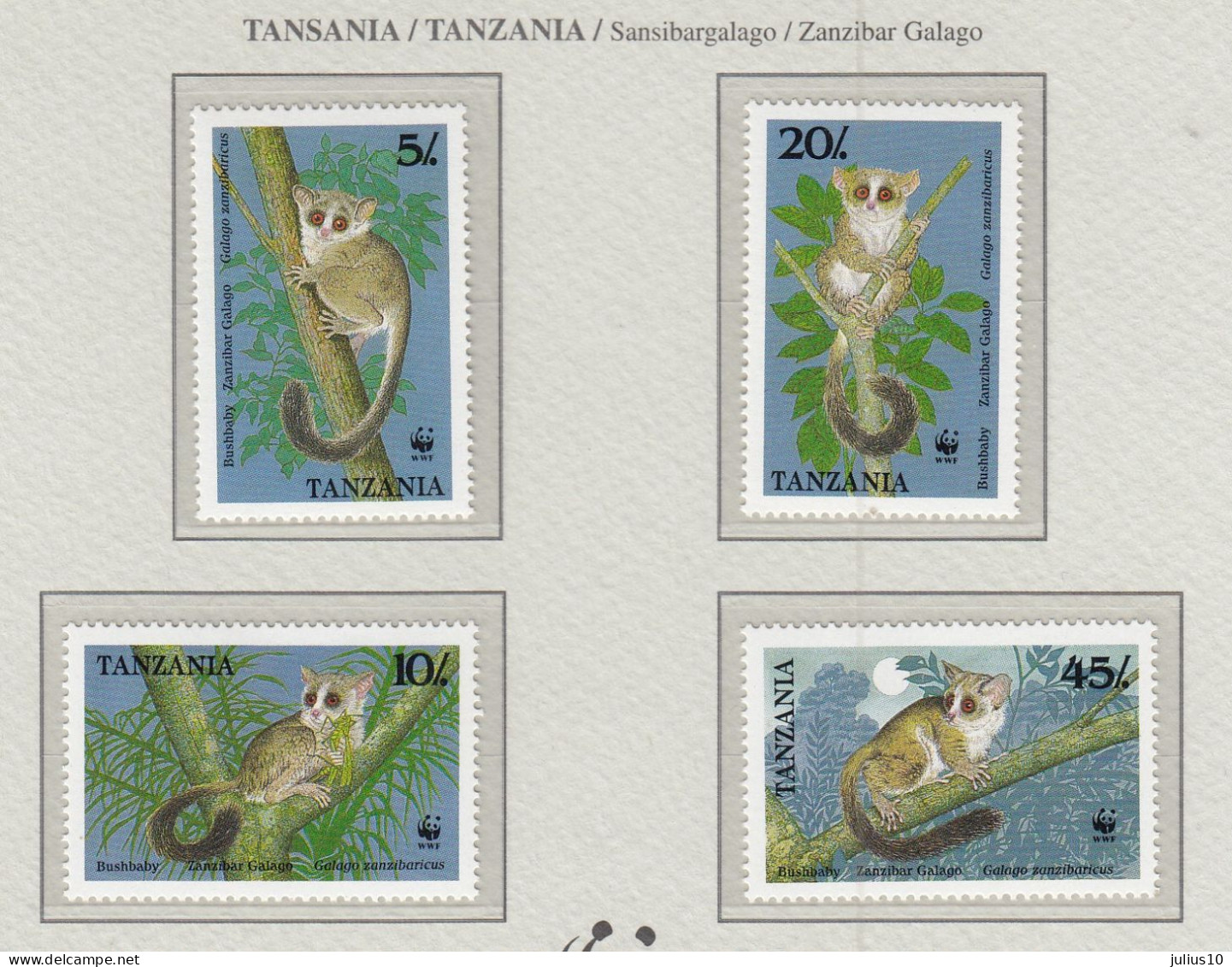 TANZANIA 1989 WWF Animals Bushbaby Mi 545-549 MNH(**) Fauna 771 - Ongebruikt