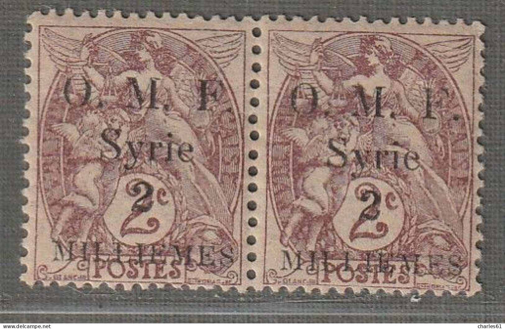 SYRIE - N°22 X2 ** (1920) 2m Sur 2c Brun-lilas - Neufs