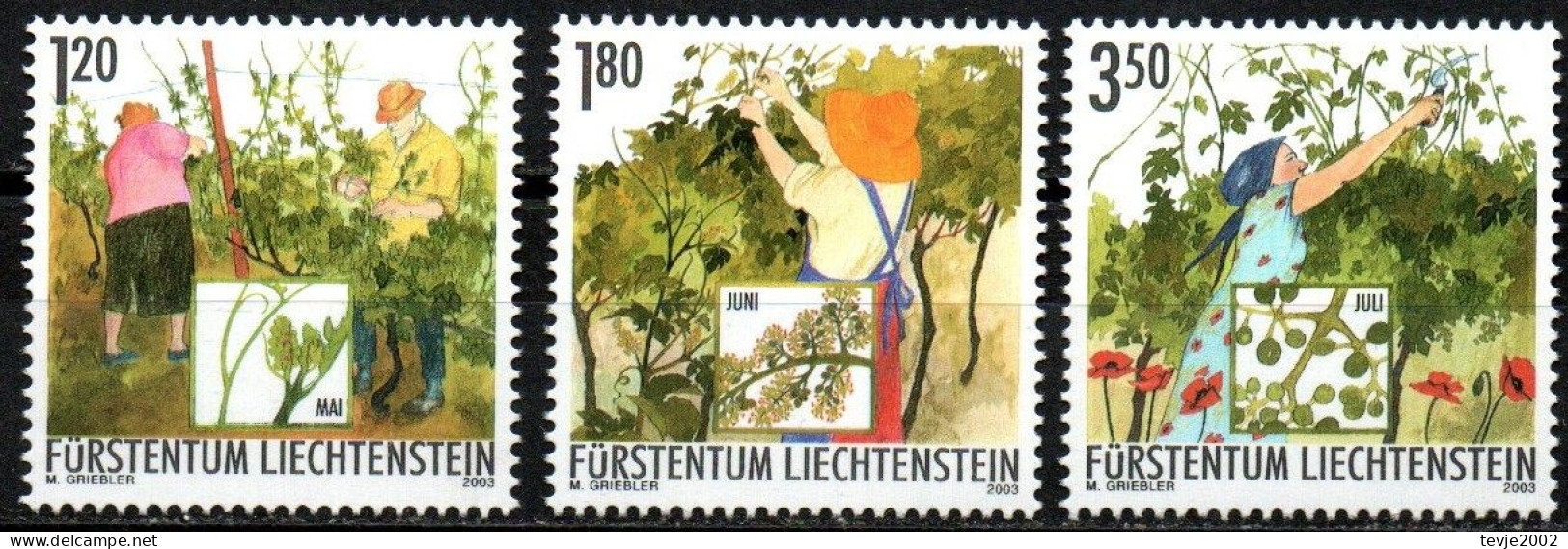 Liechtenstein 2003 - Mi.Nr. 1316 - 1318 - Postfrisch MNH - Weinbau Winzer Wine Growing Winemaker - Agriculture