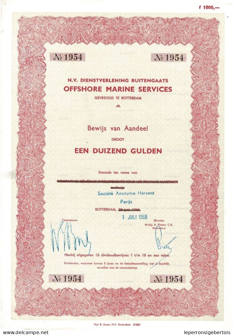 Titre De 1966 - Offshore Marine Services - Devenue Sté Anonyme Hersent - Navy