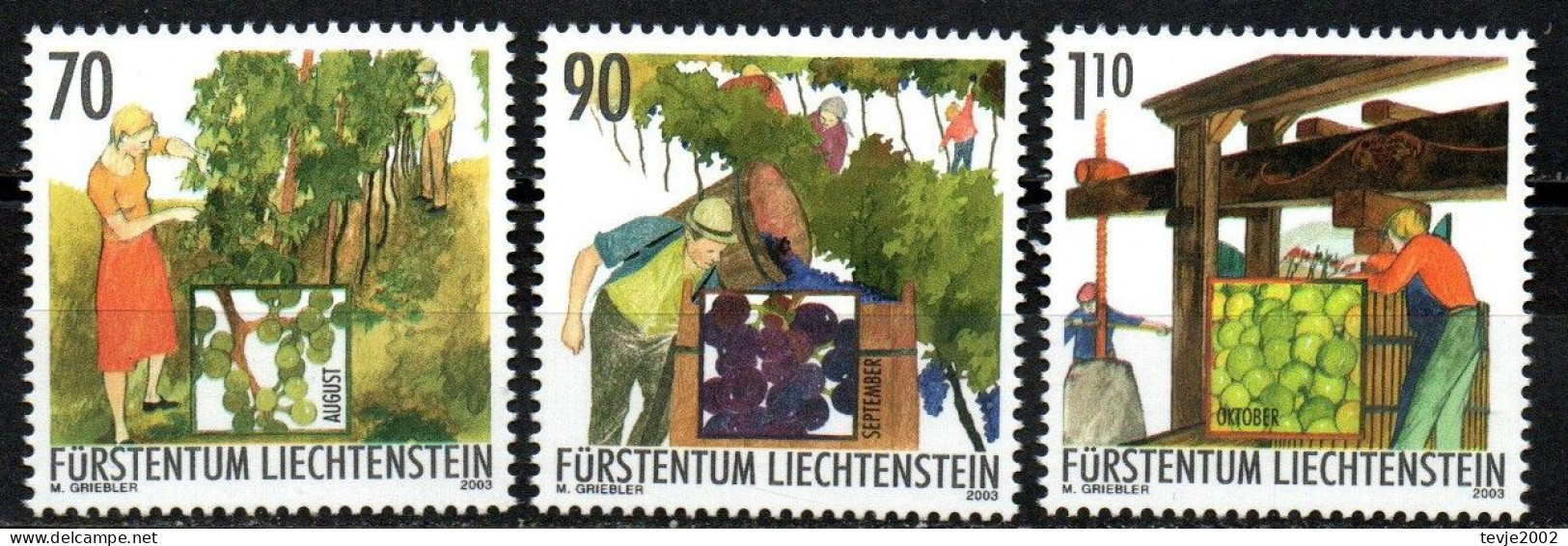 Liechtenstein 2003 - Mi.Nr. 1322 - 1324 - Postfrisch MNH - Weinbau Winzer Wine Growing Winemaker - Agriculture
