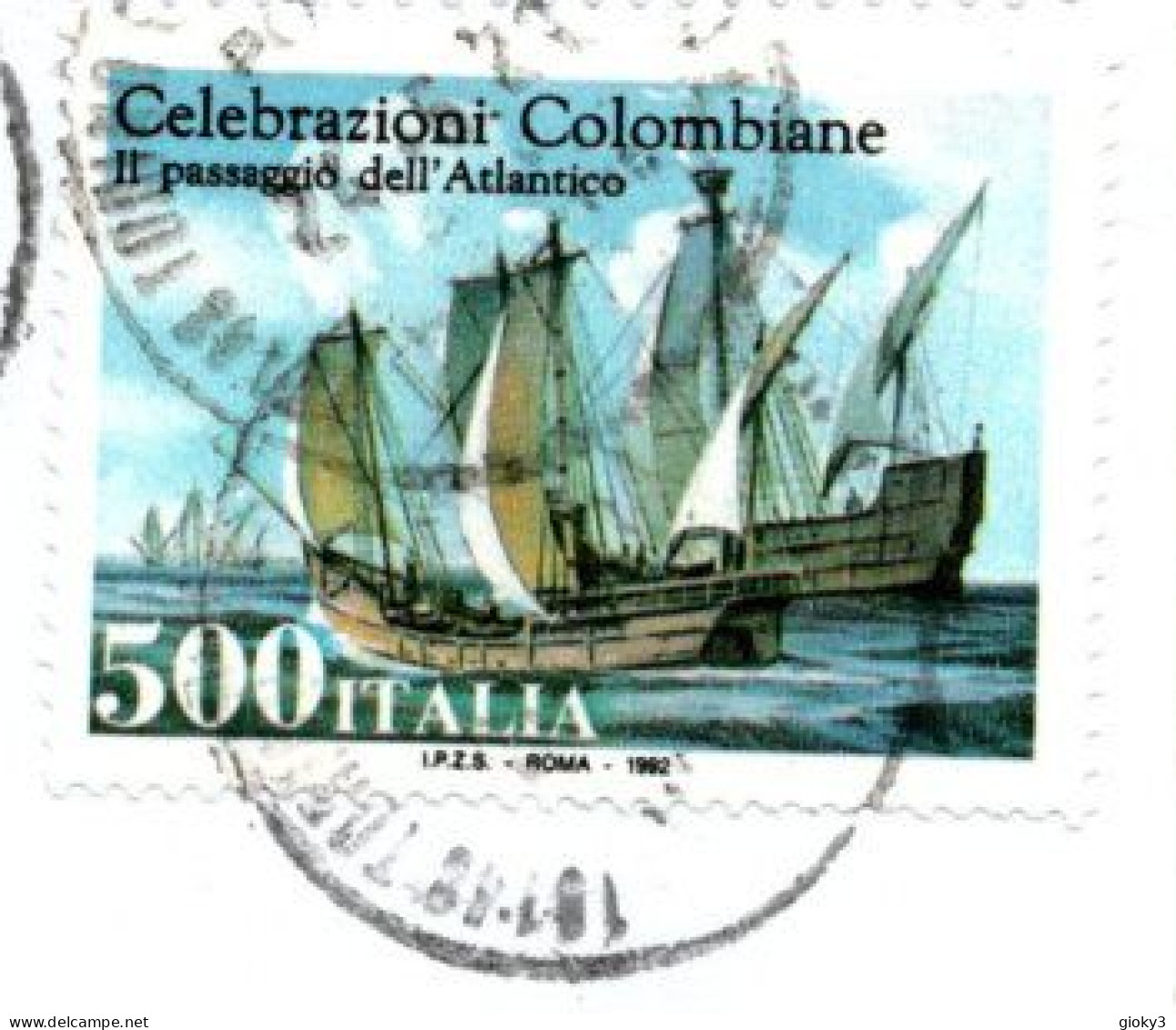 *ITALIA  STORIA POSTALE FRAMMENTO CON 1992 CELEBRAZIONI COLOMBIANE L.500 - 1991-00: Usados