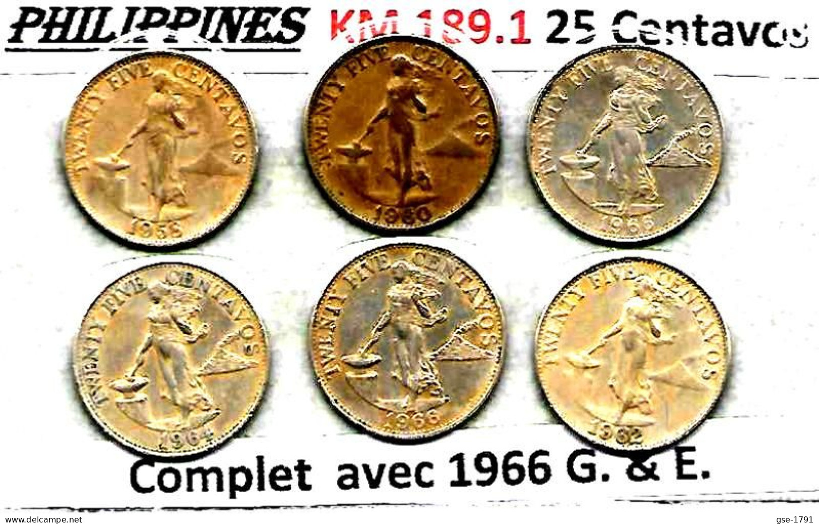 PHILIPPINES Républic Décimal, Petites Monnaies, Femme 25 Centavos  KM 189.1 & 189.2 - Filippine