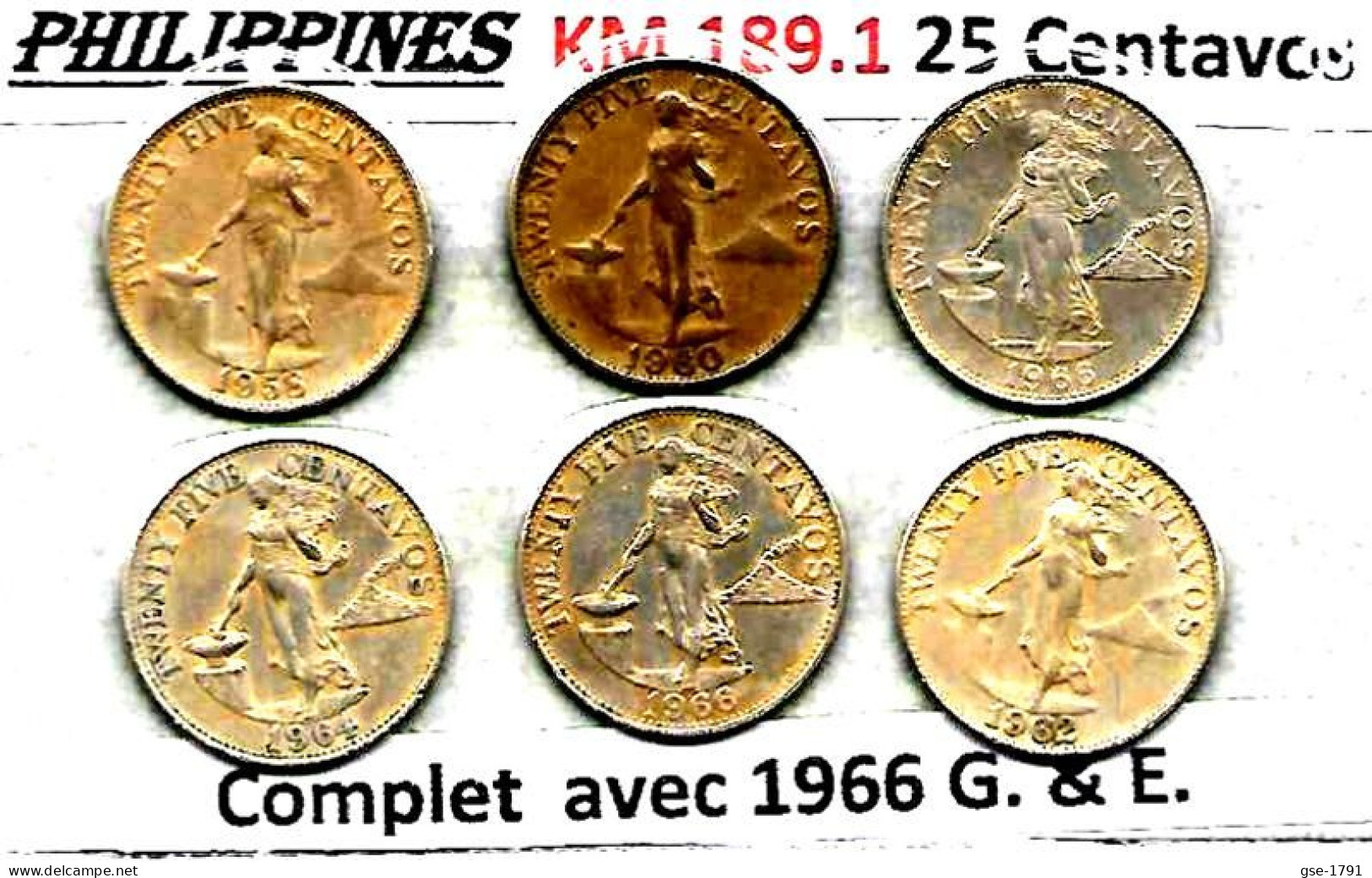 PHILIPPINES Républic Décimal, Petites Monnaies, Femme 25 Centavos  KM 189.1 & 189.2 - Filippijnen