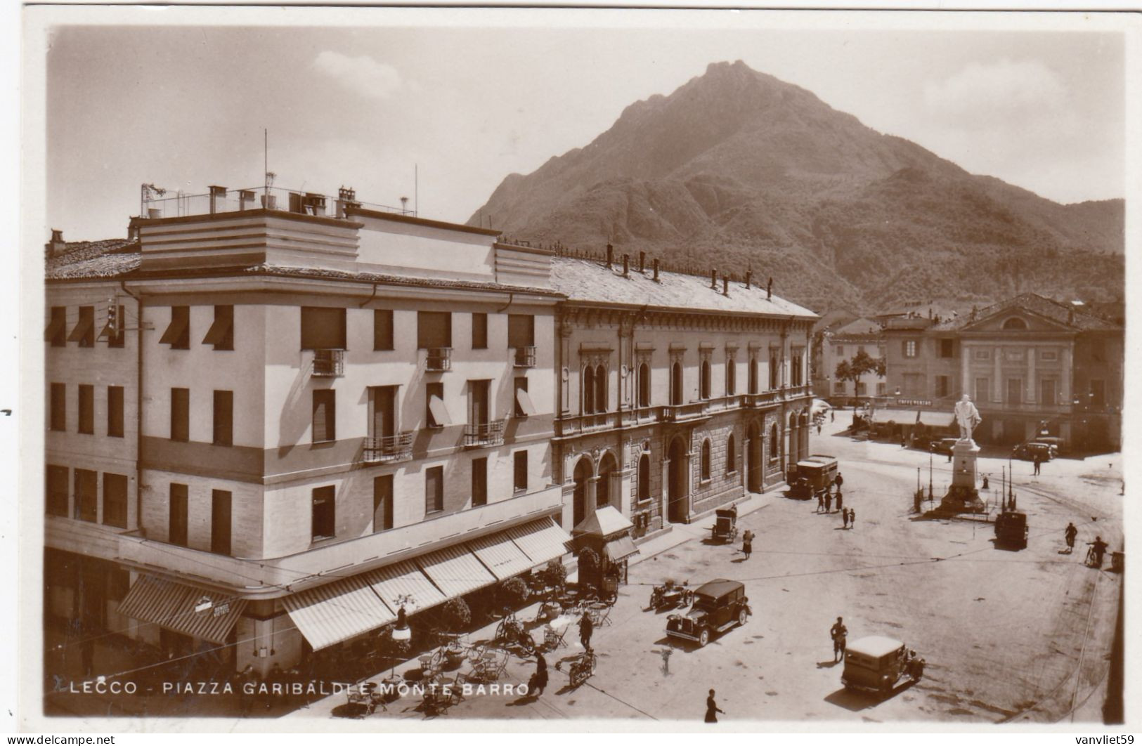 LECCO-PIAZZA GARIBALDI E MONTE BARRO CARTOLINA VERA FOTOGRAFIA NON VIAGGIATA 1930-1940 - Lecco