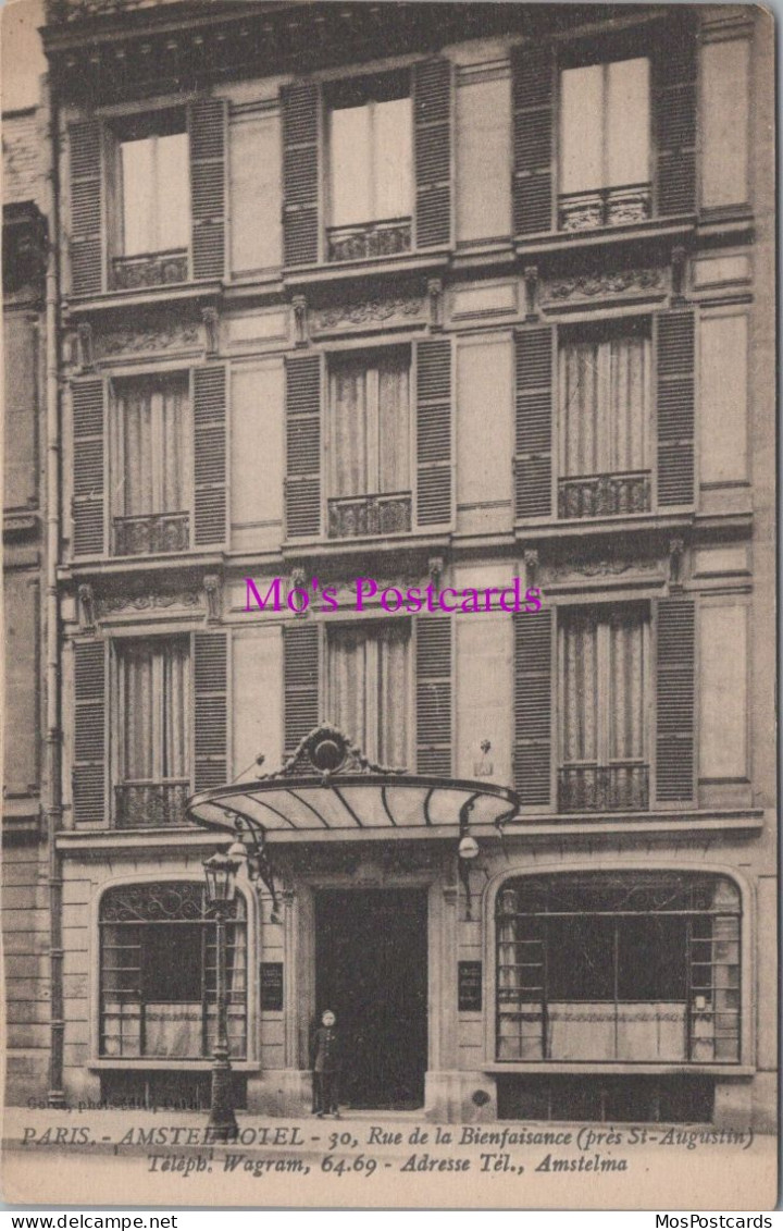 France Postcard - Paris, Amstelhotel, 30 Rue De La Bienfaisance DZ325 - Cafés, Hotels, Restaurants