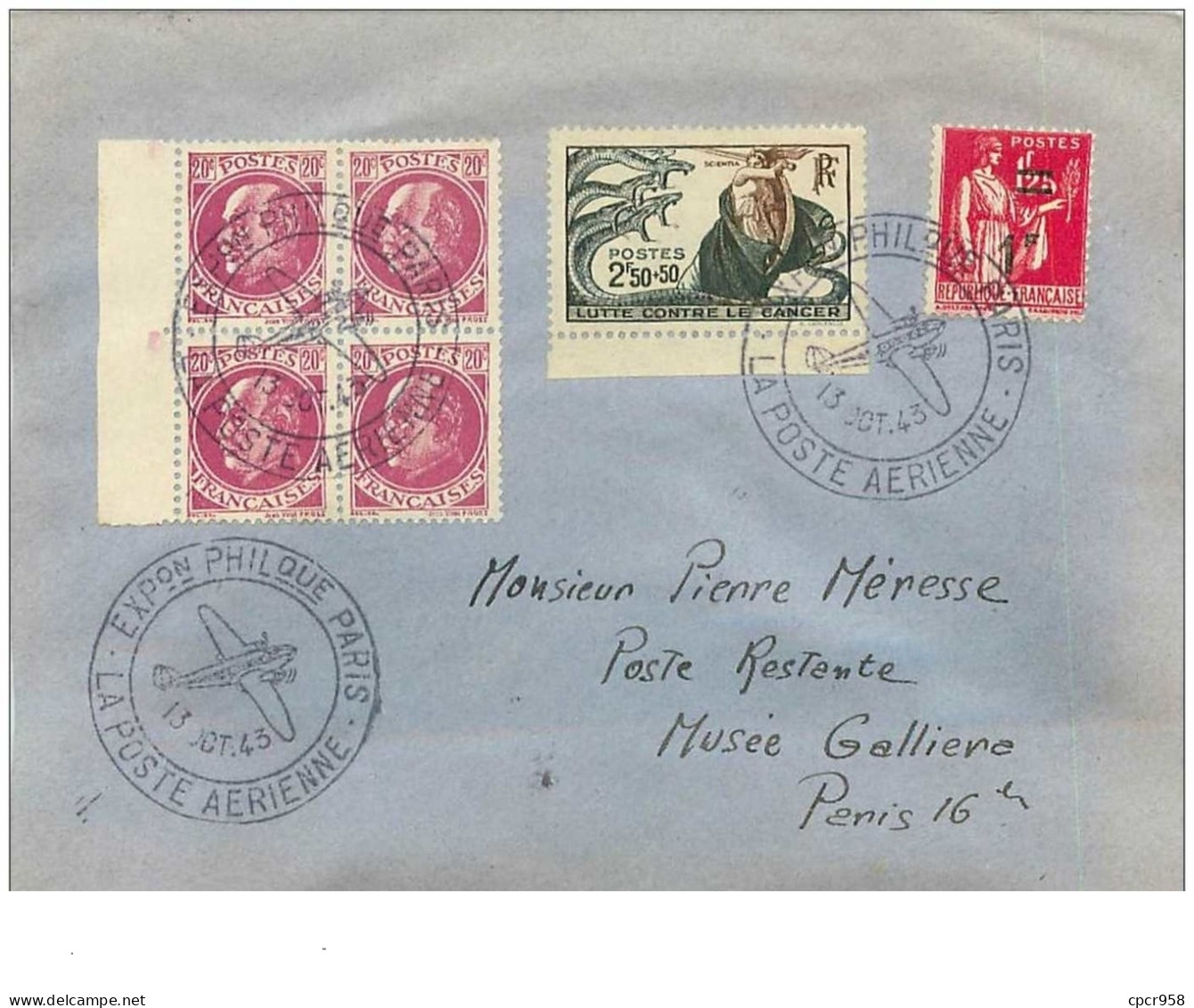 TIMBRES.n°9424.POSTE AERIENNE.FRANCE.1943 - 1927-1959 Afgestempeld