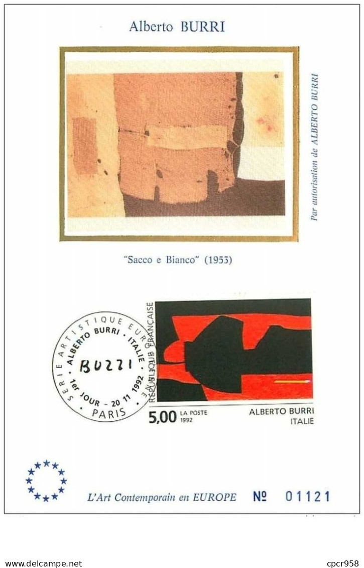 TIMBRES.n°27433.CARTE MAXIMUM.1992.ALBERTO BURRI.SACCO E BIANCO - 1990-1999