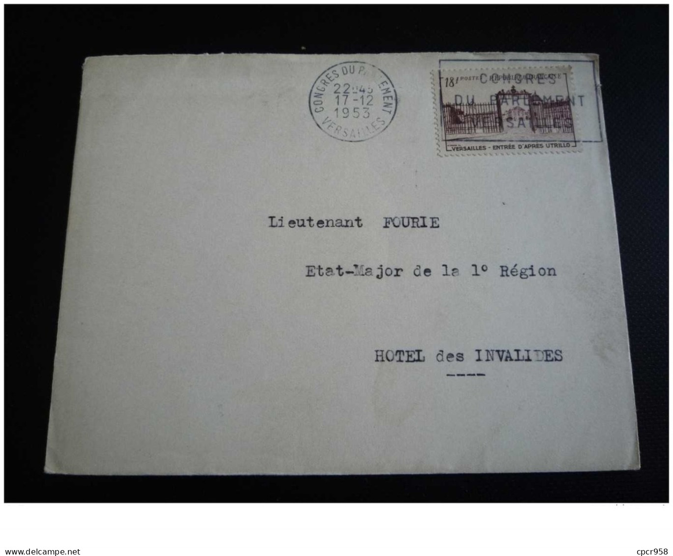 TIMBRES.n°28658.MARCOPHILIE.CACHET COMMEMORATIF.1953.CONGRES DU PARLEMENT - Commemorative Postmarks