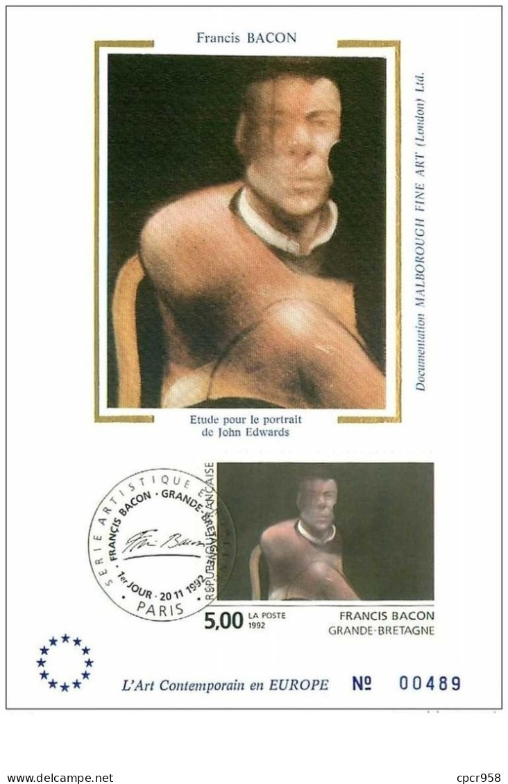 TIMBRES.n°27432.CARTE MAXIMUM.1992.FRANCIS BACON.ETUDE POUR LE PORTRAIT DE JOHN EDWARDS - 1990-1999