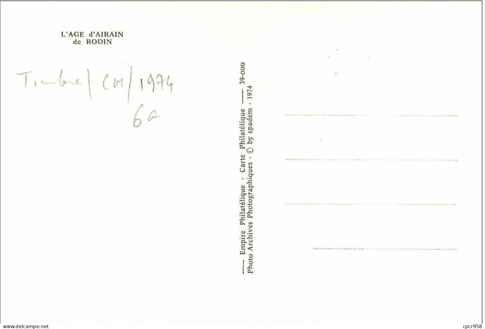 TIMBRES.n°27413.CARTE MAXIMUM.1974.L'AGE D'AIRAIN DE RODIN - 1970-1979