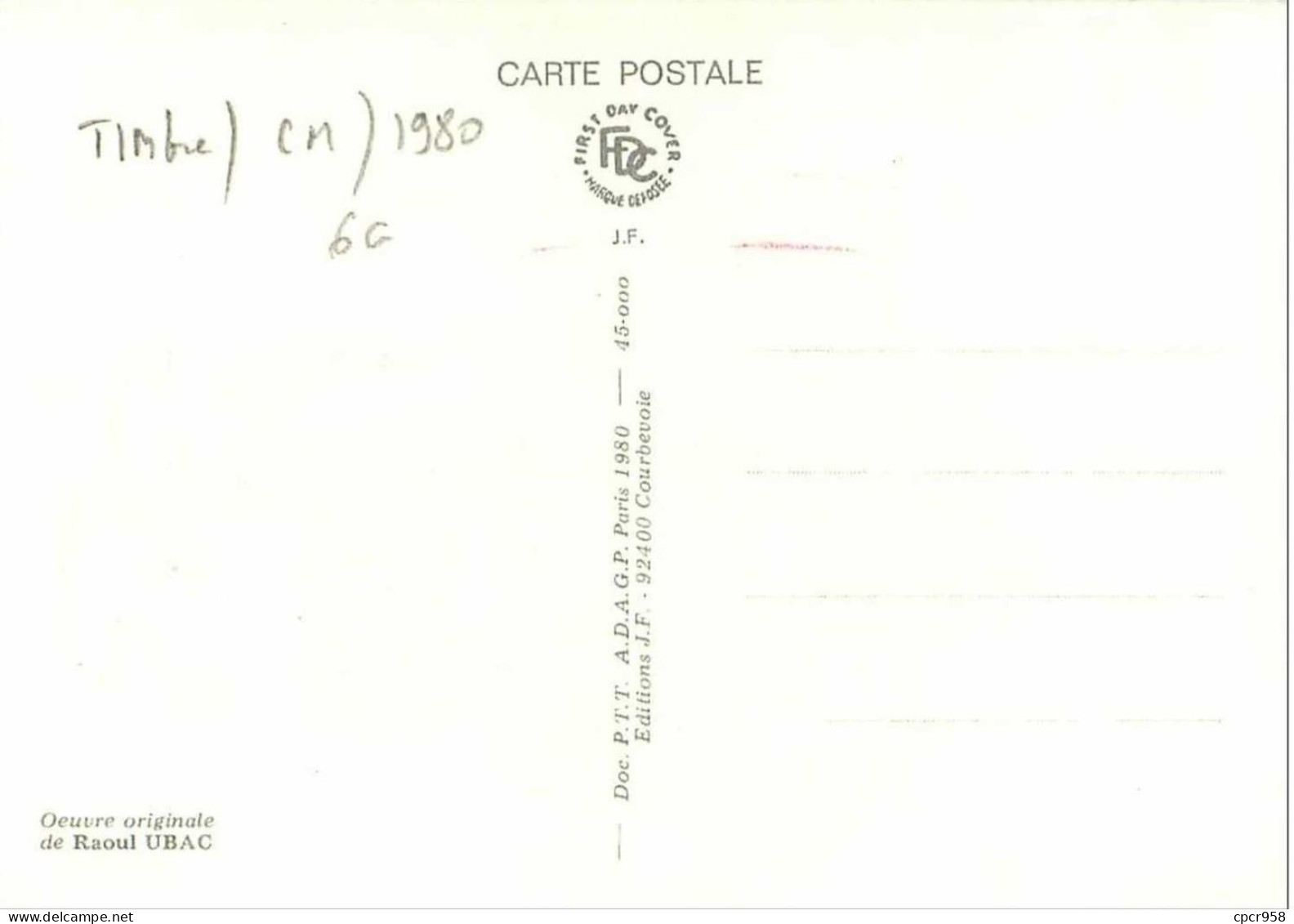 TIMBRES.n°27397.CARTE MAXIMUM.1980.OEUVRE ORIGINALE DE RAOUL UBAC - 1980-1989