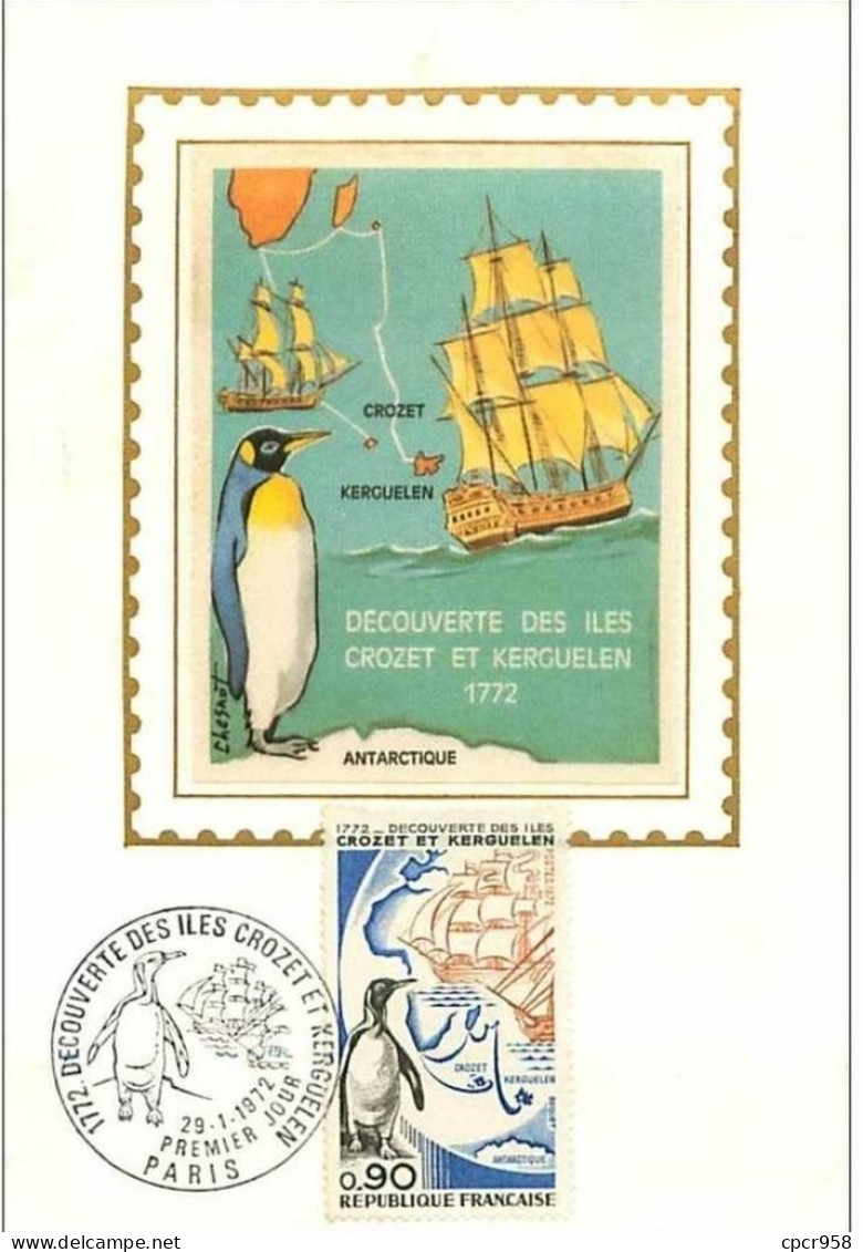 TIMBRES.CARTE MAXIMUM.n°24.DECOUVERTE DES ILES CROZET ET KERGUELEN 1772 - Andere & Zonder Classificatie