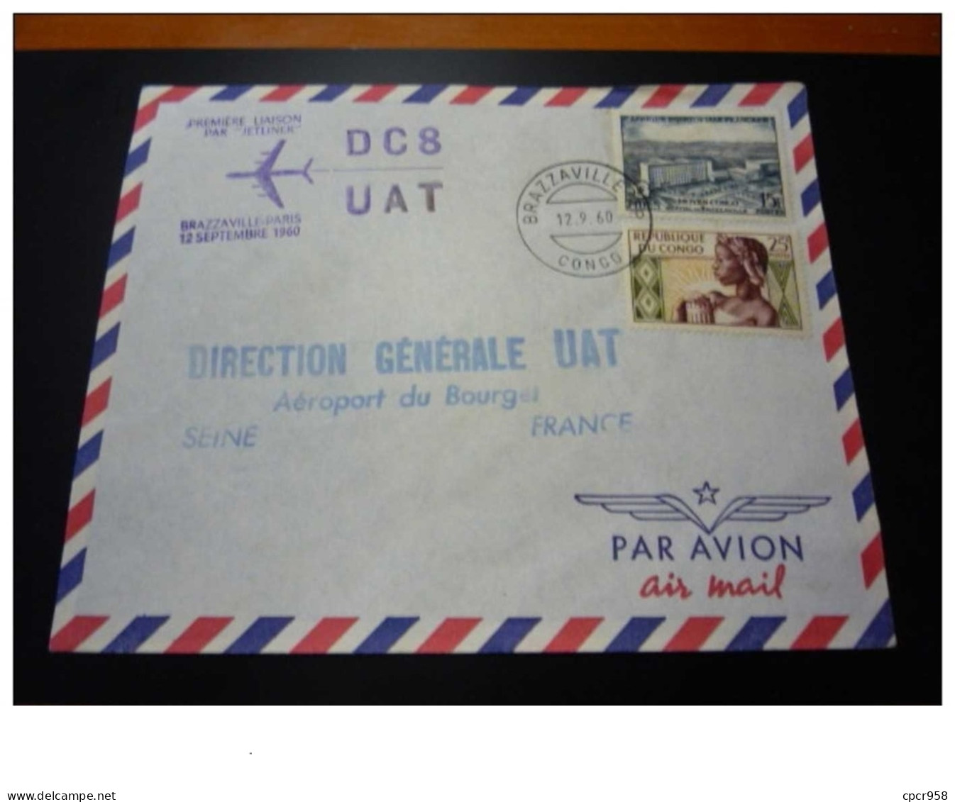 TIMBRE.n°29546.CONGO FRANCAIS.1960.DIRECTION GENERALE UAT.PAR AVION - Brieven En Documenten