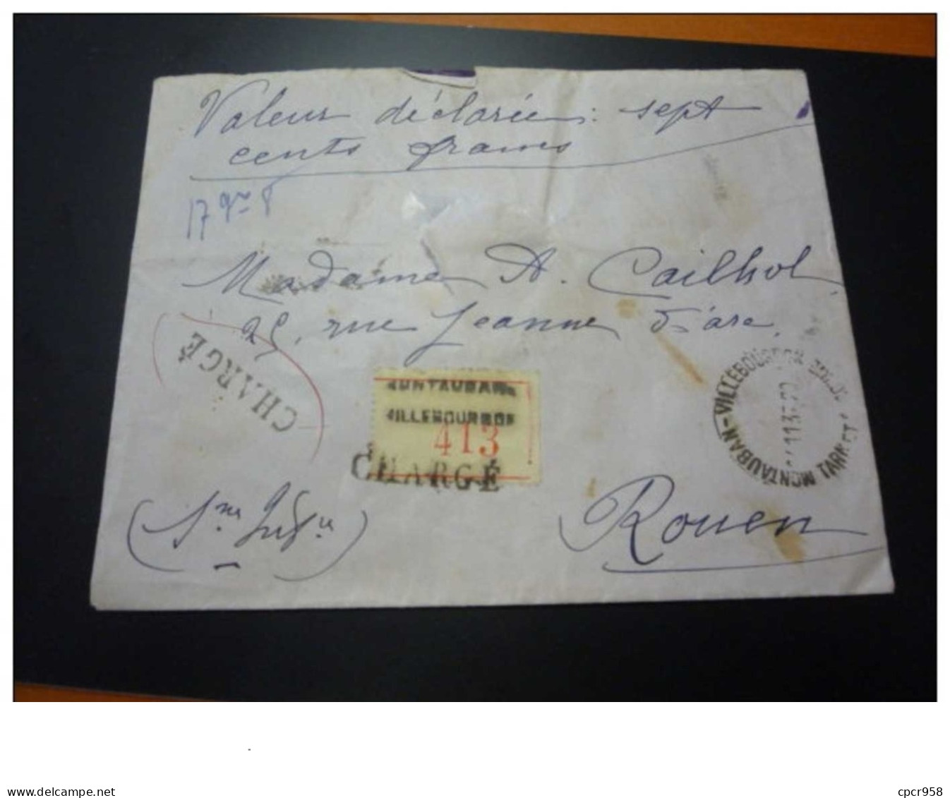 TIMBRE.n°29523.FRANCE.1937.LETTRE CHARGEE.VALEUR DECLAREE CENTS FRANCS.DECHIRURE - Brieven En Documenten