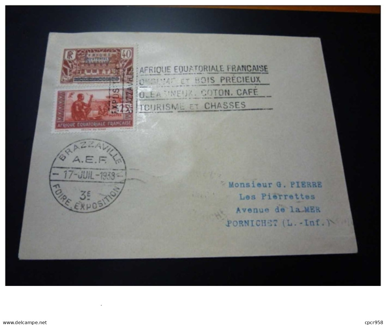TIMBRE.n°29541.A E F.1938.TCHAD DAGUIN.BRAZAVILLE - Storia Postale