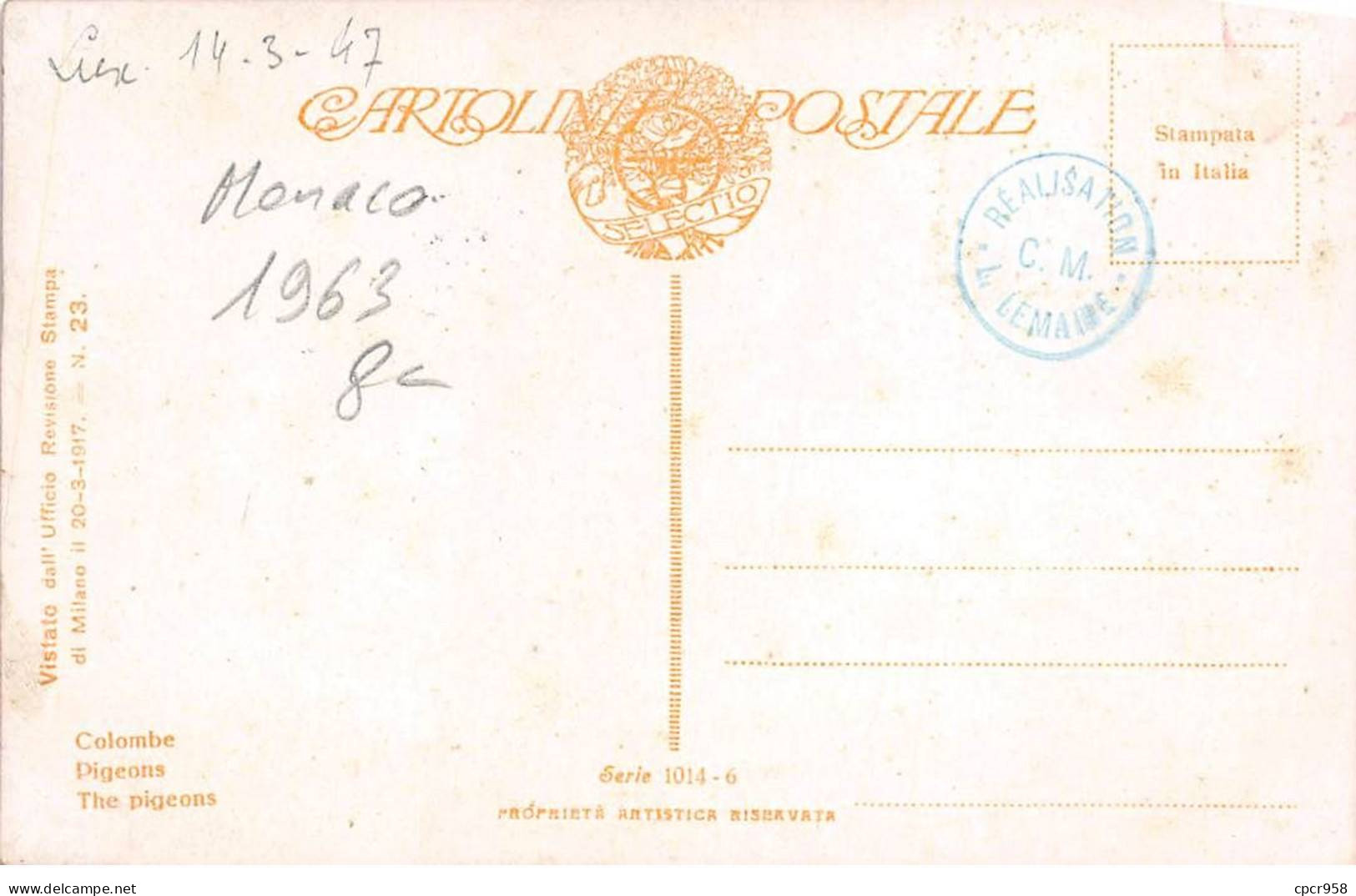 MONACO.Carte Maximum.AM14141.12/12/1963.Cachet Principauté De Monaco.Femme Avec Colombe - Used Stamps