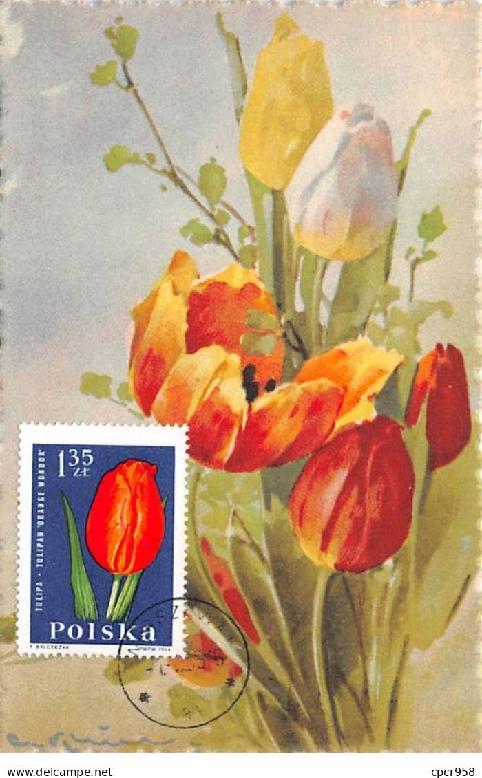 POLOGNE.Carte Maximum.AM14118.1964.Cachet Pologne.Tulipes - Oblitérés