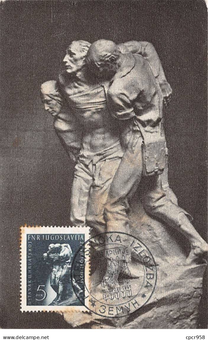 YOUGOSLAVIE.Carte Maximum.AM14108.1951.Cachet Yougoslavie.Statue Deux Hommes Portant Un Troisième - Gebruikt