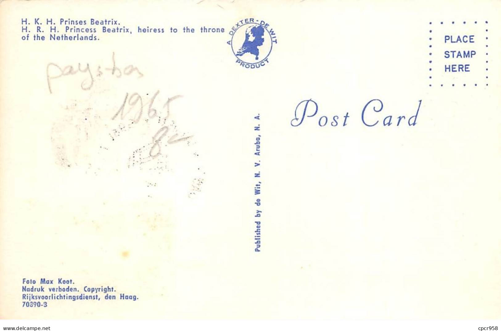 PAYS-BAS.Carte Maximum.AM14079.1965.Cachet Pays-bas.Princesse Beatrix - Curacao, Netherlands Antilles, Aruba