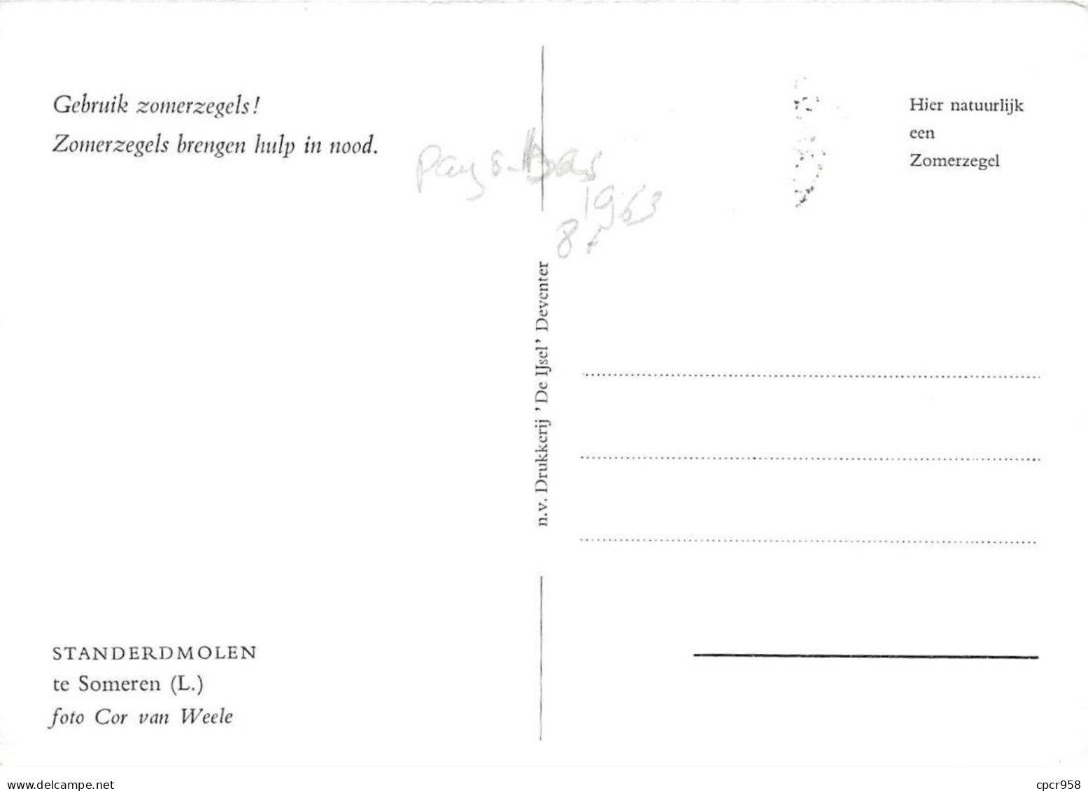 PAYS-BAS.Carte Maximum.AM14077.1963.Cachet Pays-bas.Moulin.Standerdmolen Te Someren - Used Stamps