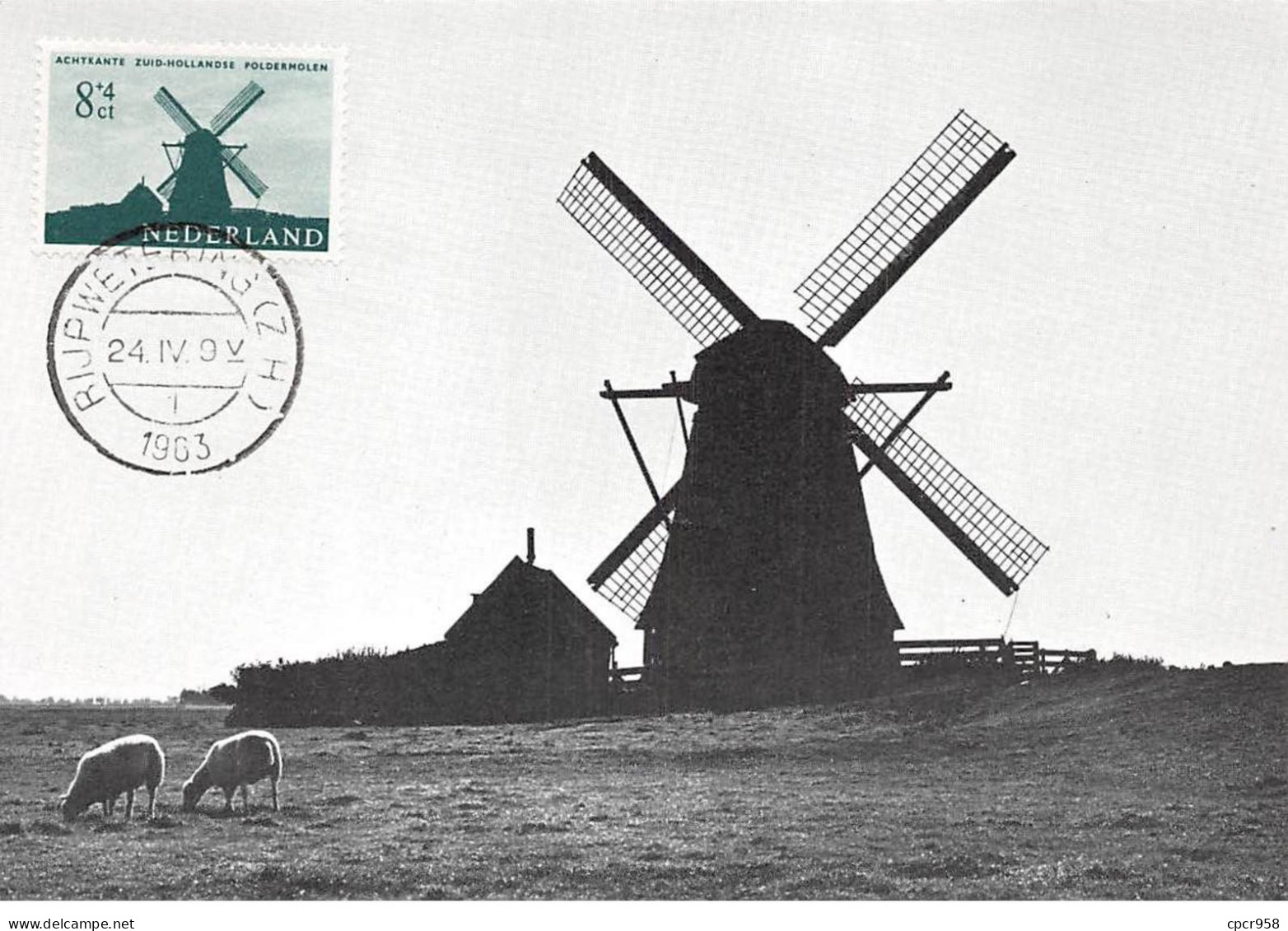 PAYS-BAS.Carte Maximum.AM14073.1963.Cachet Rijpwetering.Moulin De Waterloospolder - Oblitérés