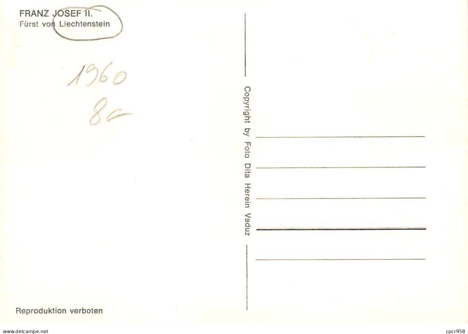 LIECHTENSTEIN.Carte Maximum.AM14066.1960.Cachet Vaduz.Franz Josef II - Usati