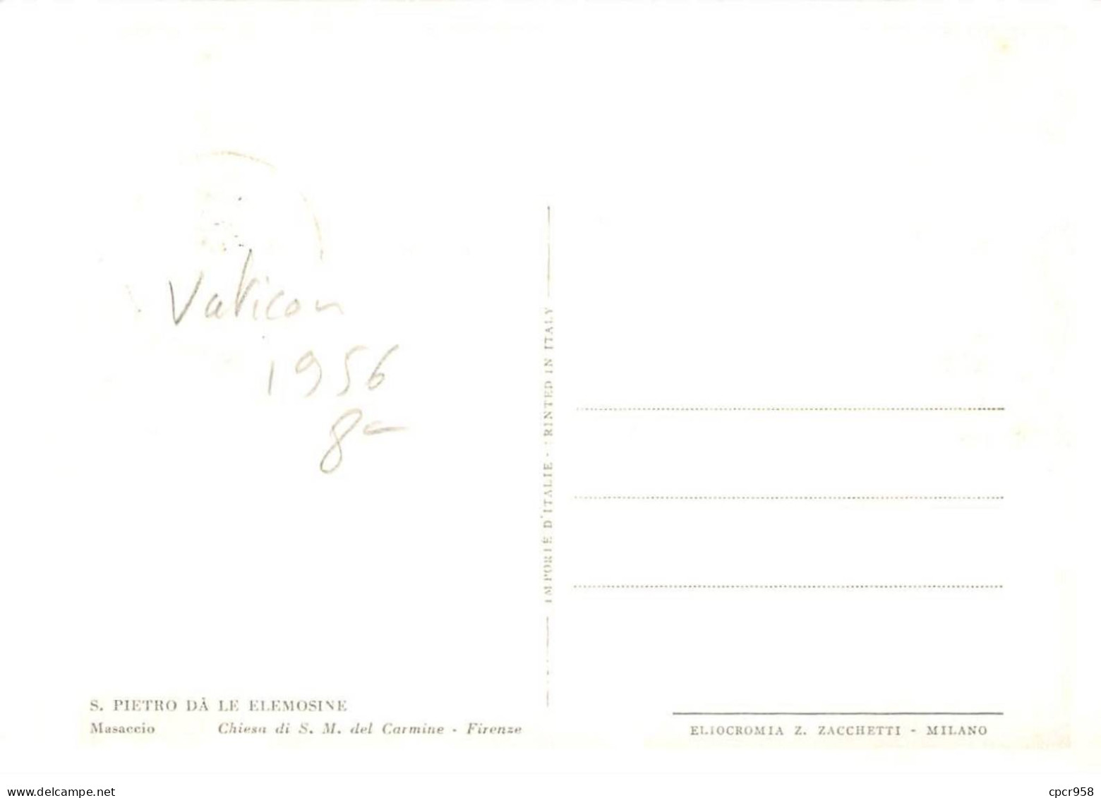 VATICAN.Carte Maximum.AM14050.1956.Cachet Vatican.S.Pietro Da Le Elemosine - Usati