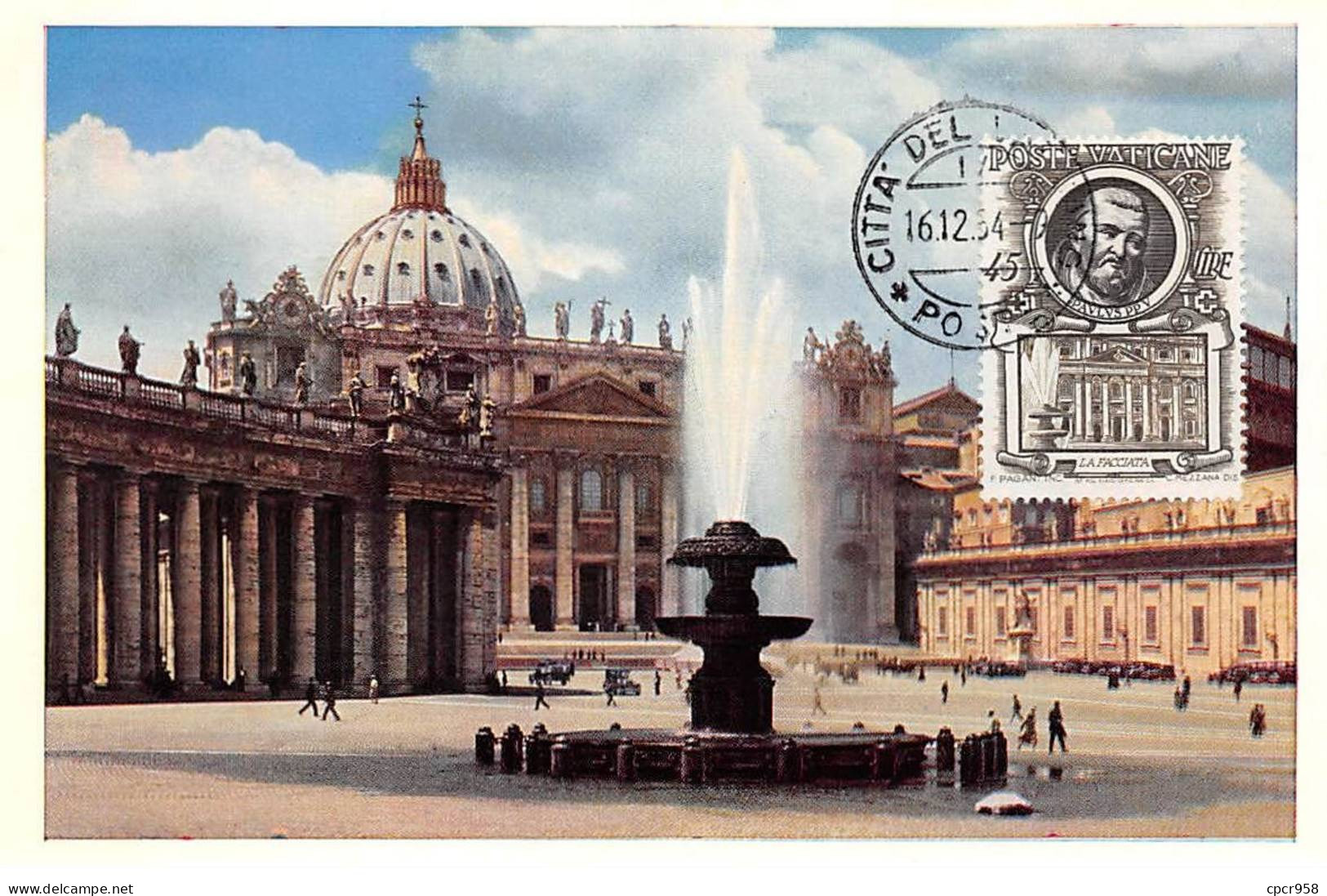 VATICAN.Carte Maximum.AM14040.16/12/1954.Cachet Vatican.Basilique De St.Pierre.Fontaine - Usados