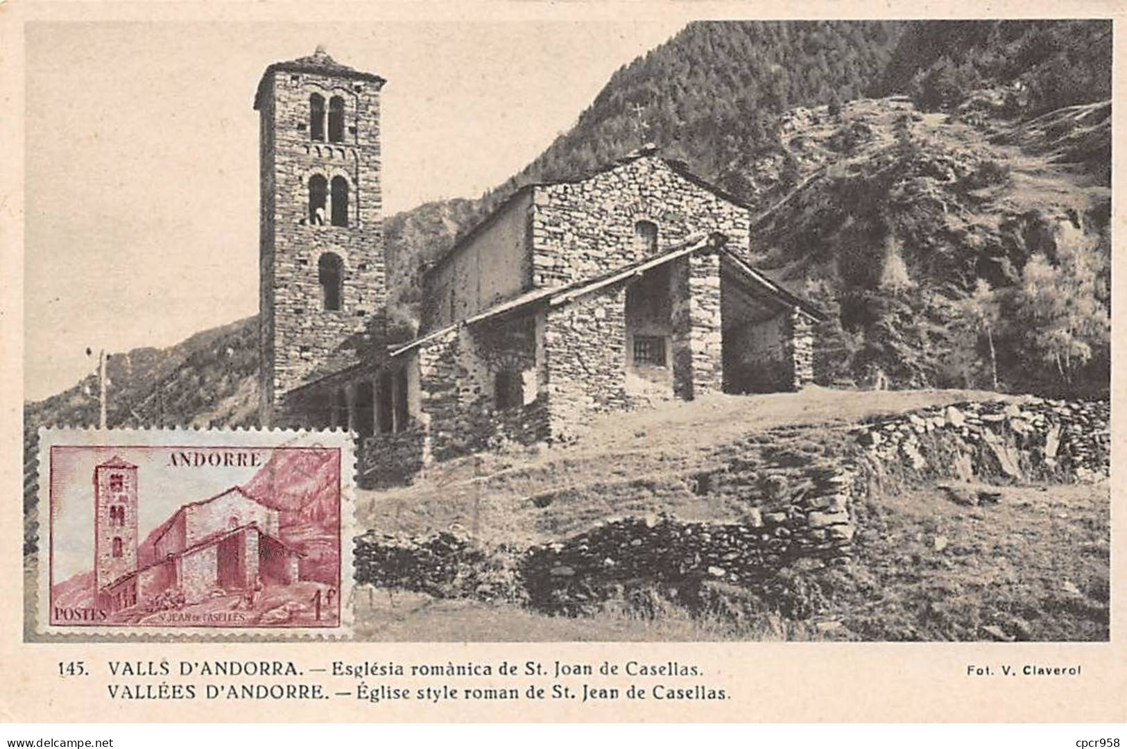 ANDORRE.Carte Maximum.AM14026.1947.Cachet Andorre.Vallée D'Andorre.Eglise Style Roman De St. Jean De Casellas - Usati