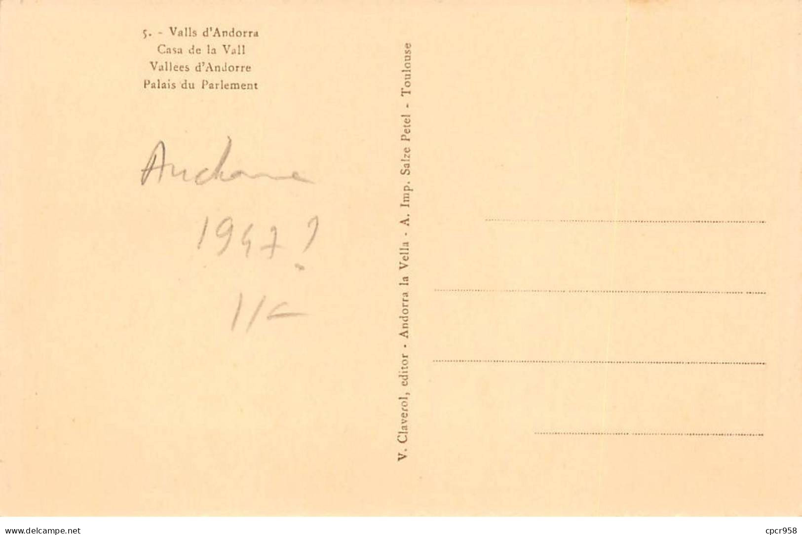 ANDORRE.Carte Maximum.AM14028.1947.Cachet Andorre.Vallée D'Andorre.Palais Du Parlement - Usados