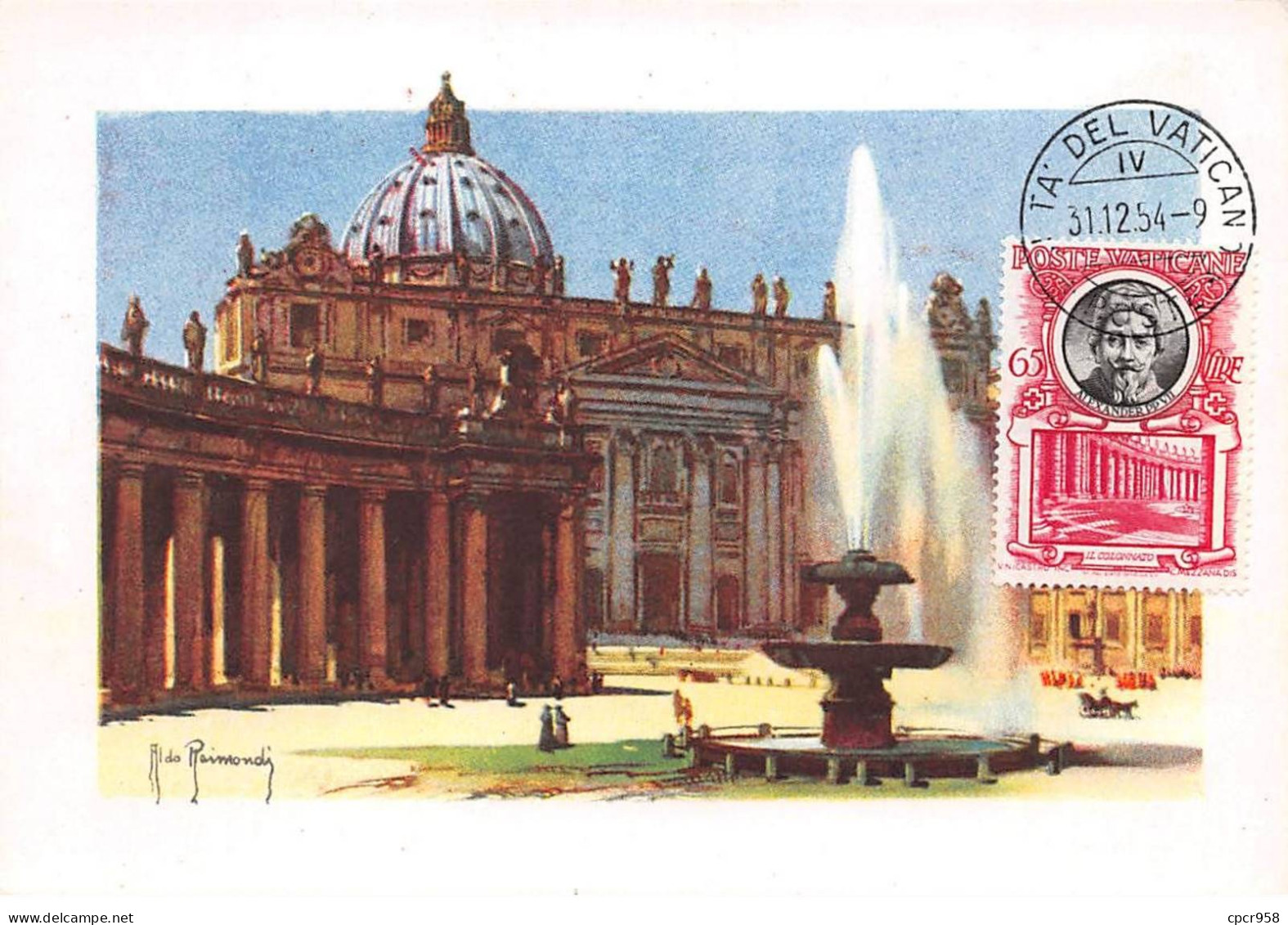 VATICAN.Carte Maximum.AM14039.31/12/1954.Cachet Vatican.Basilique De St.Pierre.Fontaine - Used Stamps