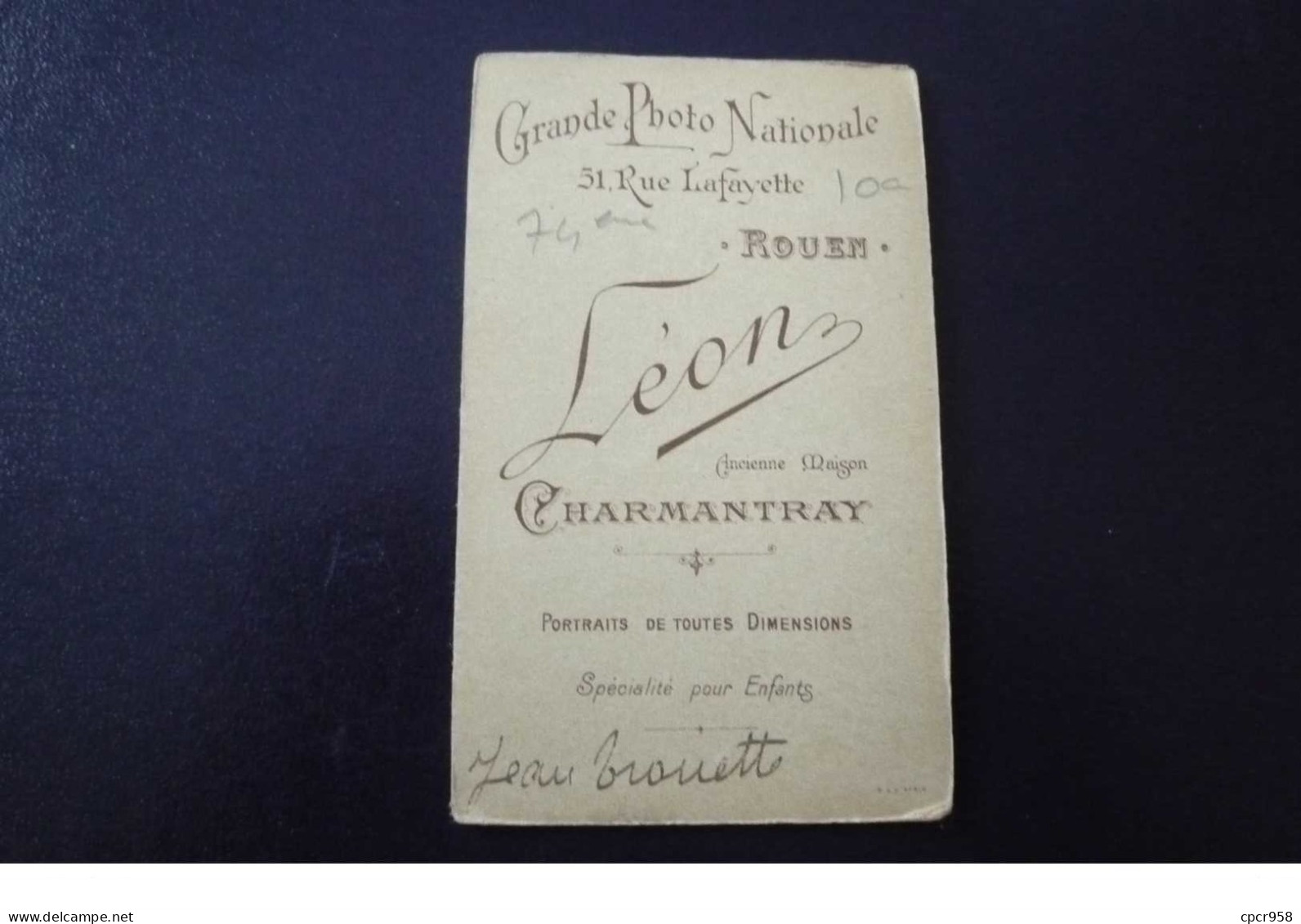 Cdv.photo Militaire. N°150163 . Leon A Charmantray .col Ecrit 74 Eme.6.5 X10.5 Cm - Old (before 1900)