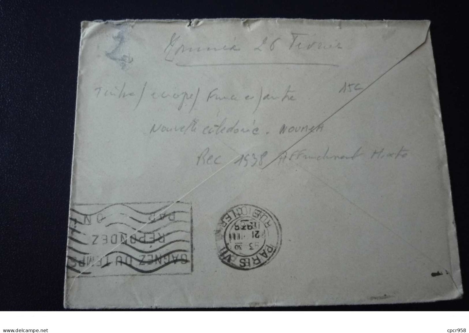 France Nouvelle Caledonie. N°150046.noumea/paris .1938.timbres .cachet .obliterations Mixtes. - Covers & Documents