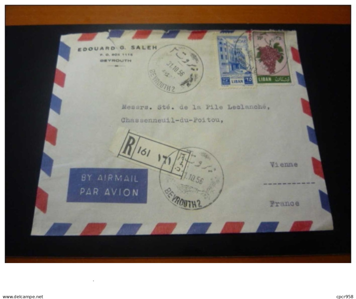 TIMBRE.n°29589.LIBAN.1956.POUR LA VIENNE.RECOMMANDE - Líbano