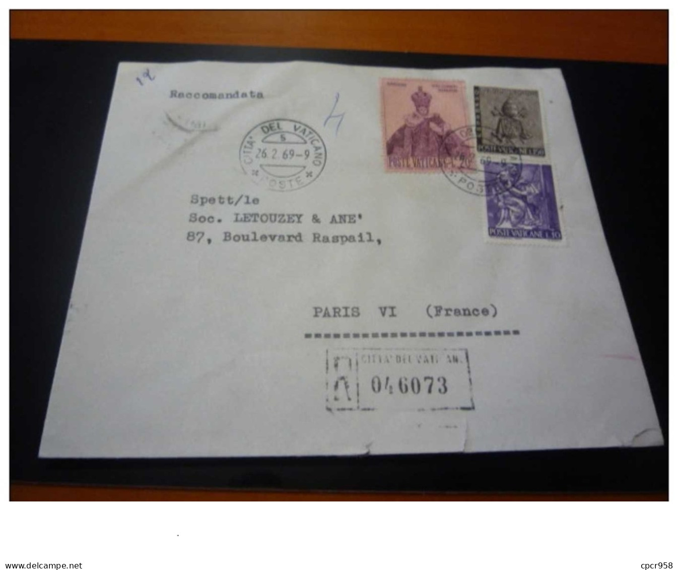 TIMBRE.n°29574.VATICAN.POUR PARIS.1969.RECOMMANDE - Briefe U. Dokumente