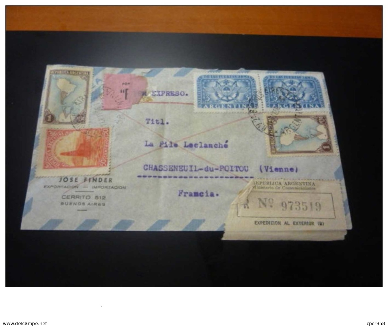 TIMBRE.n°29562.ARGENTINE POUR LA FRANCE.1956.RECOMMANDE - Briefe U. Dokumente