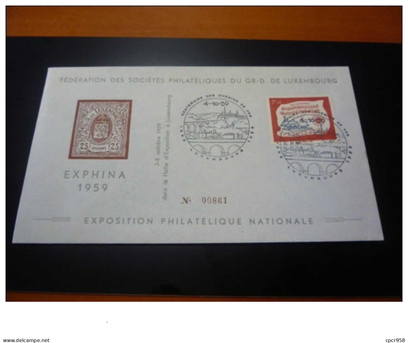 TIMBRE.n°29566.LUXEMBOURG.1959.CENTENAIRE DES CHEMINS DE FER - Storia Postale